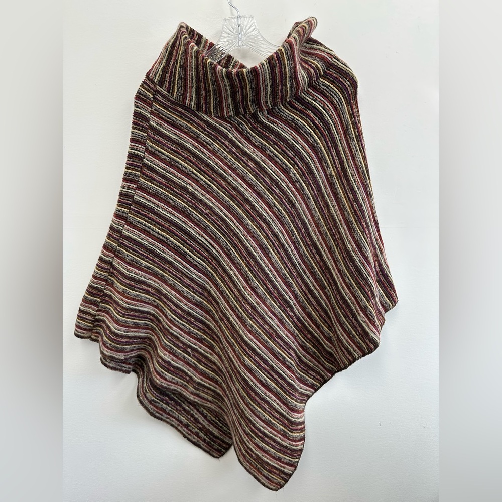 Striped Multi-color Funnel neck Knit Poncho One Size - Picture 4 of 7